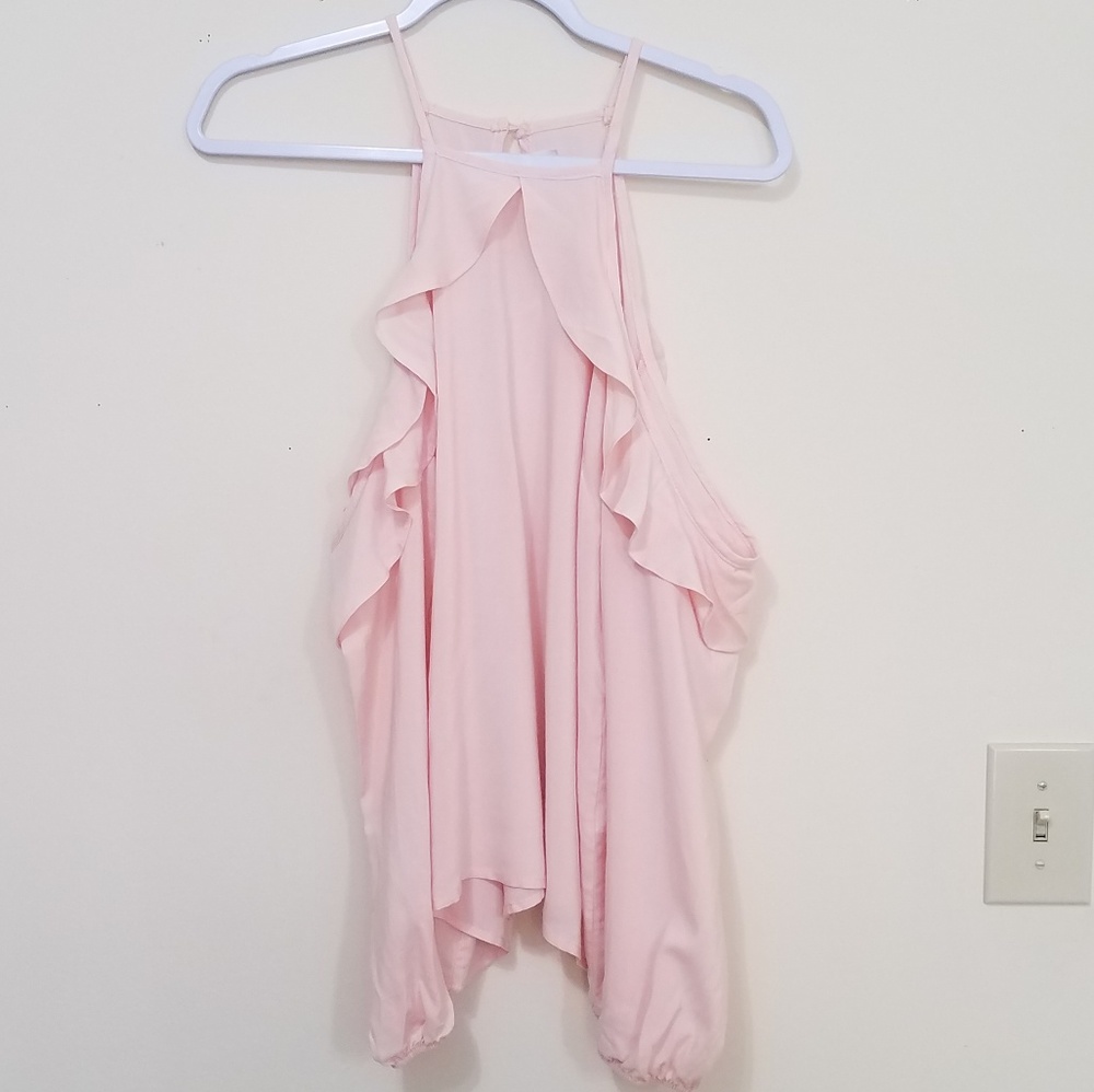 NWOT Pink Cold Shoulder Ruffle Top Keyhole Medium - Picture 2 of 7